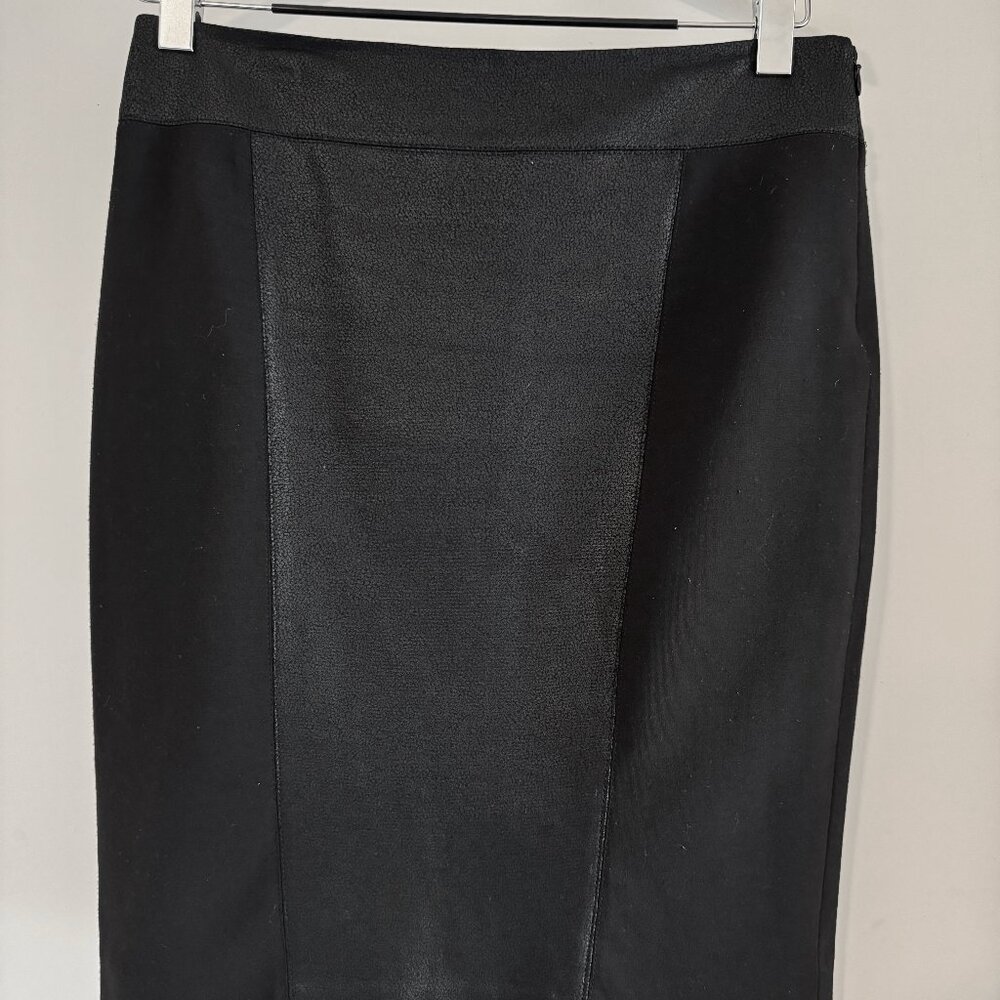 ELIE TAHARI FAUX LEATHER PANEL KNEE LENGTH PENCIL SKIRT~BLACK~US 12 /UK 16/IT48